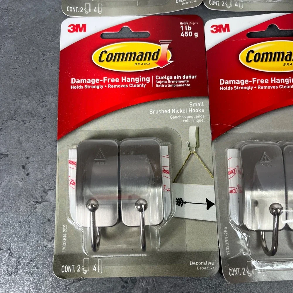 16 EA 3M Command Small Brushed Nickel‎ Decorative Hooks Damage Free 1lb Capacity